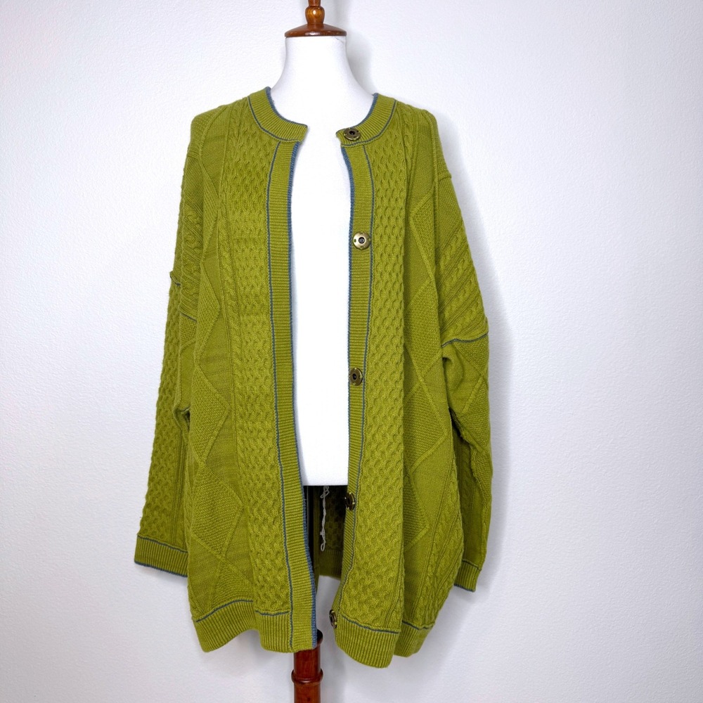 WE THE FREE Tennessee Cable Knit Cardigan Sweater LG Olive Oversized Free People